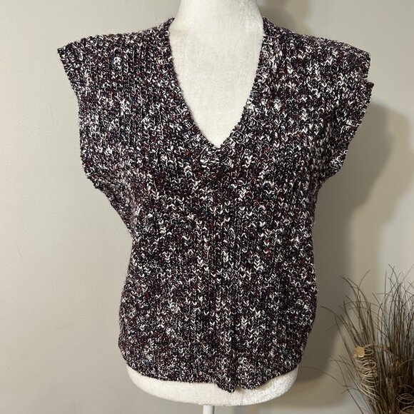 Vtg Decouve Women Sweater Sleeveless Vest V-neck Wool Blend Multicolor Size M - Picture 1 of 5